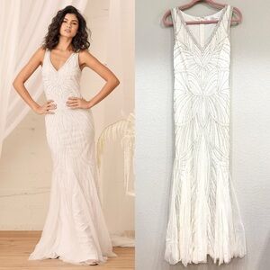 Size S Lulus Make Them Marvel White Beaded Mermaid‎ Maxi Dress